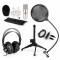 AUNA CM001S V2, set de microfon, microfon condensator cu pop filtru ?i adaptor USB, suport de microfon, culoare argintie