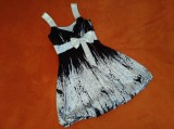 Rochie Ocazie Dama Eleganta Alb-Negru S/36 Satin Fany Lux (Fermoar Blocat) Rochii De Seara Evenimente Speciale
