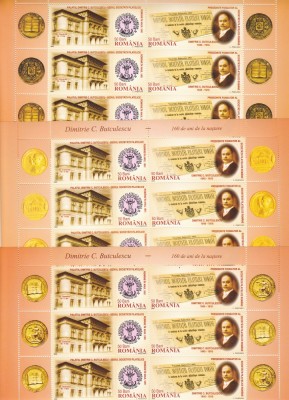 BUTCULESCU,3X, MINISHEET CU VIGNETE DIFERITE ,2005 MNH,ROMANIA. foto