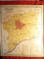 Harta Judetului Ilfov -fizica si economica (verso) ,cca 1965 ,dim.= 34x40 cm