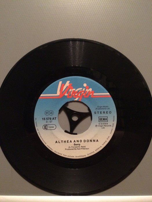 ALTHEA and DONNA - SORRY/PUPPY DOG (1978/VIRGIN/RFG) - VINIL/&quot;7 Single/Impecabil