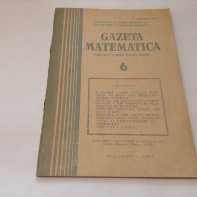 GAZETA MATEMATICA NR6/1984 foto