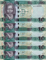 SUDANUL DE SUD lot 5 buc. X 10 pounds 2015 UNC!!! foto