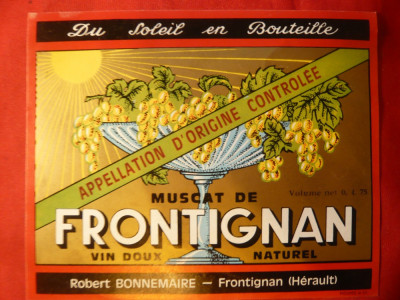 Eticheta de VIN Muscat de Frontignan -Franta , interbelic foto