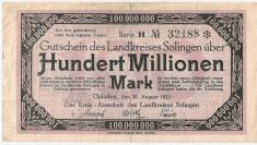 GERMANIA STADT SOLINGEN 100000000 MARK 1923 U foto