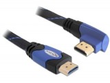 Cablu HDMI 4K, 1m, Unghi 90&deg;, Delock, High Speed cu Ethernet, 3D, ARC, Dolby TrueHD, HD Master Audio, Conectori Auriti