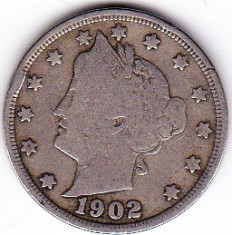 SUA USA 5 FIVE CENTS 1902 Liberty foto