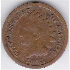 SUA USA ONE CENT 1864 indian head cap de indian RAR