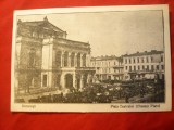 Ilustrata - Bucuresti - Teatrul National si Piata- interbelic ,Ed.Horovitz, Circulata, Printata