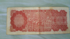 Bancnote Bolivia 100 Pesos foto