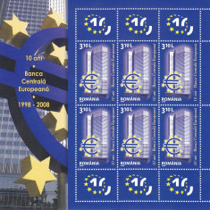 Lp. 1804 BANCA EUROPEANA,MINISHEET,2008, MNH,ROMANIA.