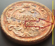 Moneda istorica Ein Kreutzer- lit W, anul 1763 *cod 3092 = DE COLECTIE! EROARE foto