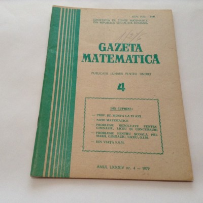 GAZETA MATEMATICA NR 4/1979 foto