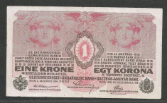 AUSTRIA AUSTRO - UNGARIA 1 KORONA COROANA KRONE 1916 [8] P-20 , F foto