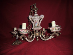 Candelabru CAPODIMONTE cu 6 brate din portelan si bronz foto