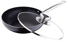 Tigaie tip wok aluminiu cu capac, non stik, 28 cm, bergner foto