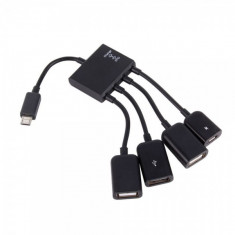 Cablu adaptor Otg micro usb hub 4 in 1 cu 4 porturi cu incarcare, negru foto