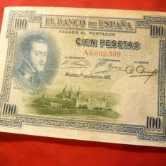 Bancnota 100 Pesetas 1925 Spania , Litera A - Regat