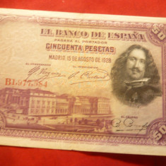 Bancnota 50 Pesetas 1928 Spania , cal.F.Buna