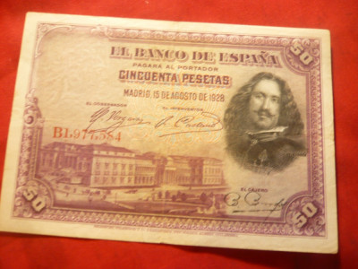 Bancnota 50 Pesetas 1928 Spania , cal.F.Buna foto