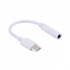 Cablu adaptor USB 3.1 Type-C la jack 3.5mm pentru microfon si casti, alb foto