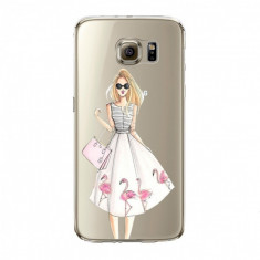 Husa din silicon pentru Samsung S6 Edge Flamingo Diva , transparent foto