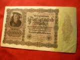 Bancnota 50 000 Marci 1922 , Germania,burelaj violet,litera F deplasata