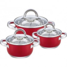 Set oale 3 piese cu capac din otel inoxidabil, 2.1L 2.9 L 3.9 L, barton steel, rosu foto