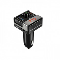 Car kit auto cu functie modulator fm dual usb 5V 2.1A, negru foto