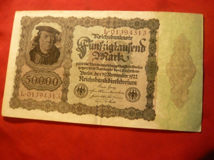 Bancnota 50 000 Marci 1922 , Germania,burelaj violet