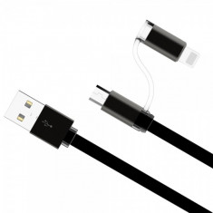 Cablu de date 2 in 1 usb pentru Lightning iphone/ipad si micro usb 1m, negru foto