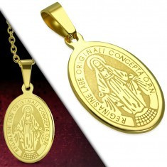 Pandantiv auriu din otel chirurgical, medalion oval cu Sfanta Maria foto