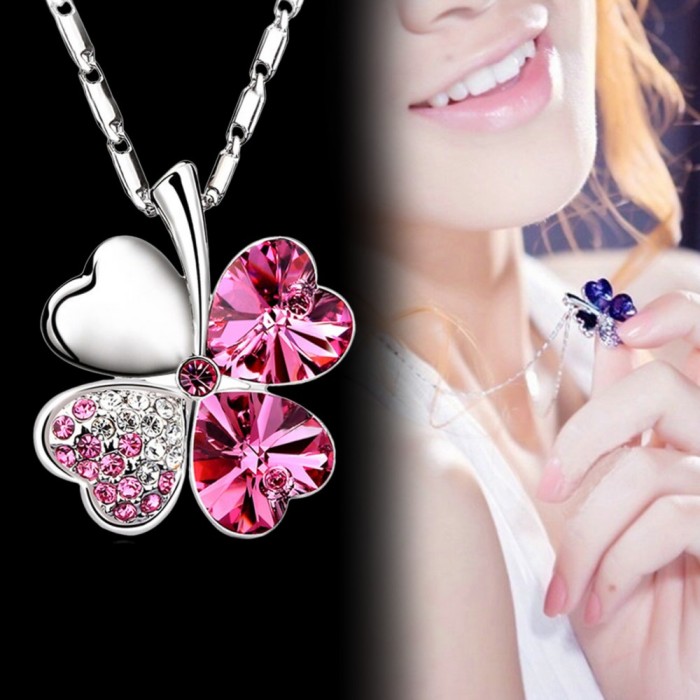 Lanț / Colier / Pandantiv Inima de cristal Trifoi Charm foto mare Lanț / Colier / Pandantiv Inima de cristal Trifoi Charm foto mare