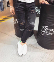 Blugi barbati negri rupturi conici skinny casual - COLECTIE NOUA - 8832 H8 foto