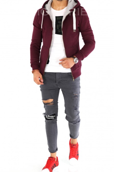 Hanorac grena - hanorac barbati - hanorac slim fit - cod 8993 - D6 foto mare Hanorac grena - hanorac barbati - hanorac slim fit - cod 8993 - D6 foto mare