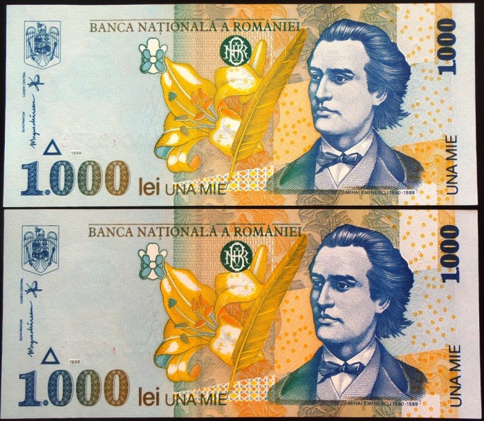 Lot/Set 2 Bancnote Necirculate Serii Consecutive ROMANIA- 1000 Lei 1998 *cod 559 foto mare Lot/Set 2 Bancnote Necirculate Serii Consecutive ROMANIA- 1000 Lei 1998 *cod 559 foto mare