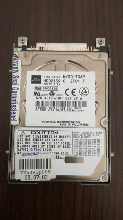 HDD Laptop 30GB IDE (P-ATA) foto mare HDD Laptop 30GB IDE (P-ATA) foto mare
