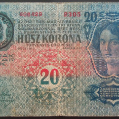 Bancnota istorica 20 COROANE - ROMANIA (AUSTRO-UNGARIA), anul 1913 * cod 113
