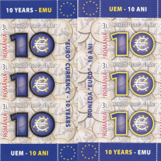 Romania 2009 , Lp 1825 , 10 Ani Moneda Euro MINISHEET + MINISHEET FOLIO AUR,MNH.