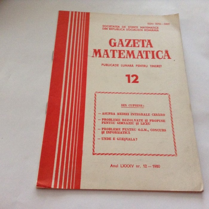 GAZETA MATEMATICA NR 12/1980