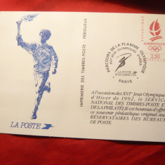 Carton FDC - Parcursul Flacarii Olimpice - Olimpiada Albertville 1992