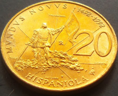 Moneda Comemorativa 20 Lire - SAN MARINO, anul 1992 *cod 1495 a.UNC - RARA foto