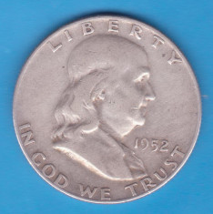 (4) MONEDA DIN ARGINT SUA - HALF DOLLAR 1952, LIT. D, BEN FRANKLIN foto