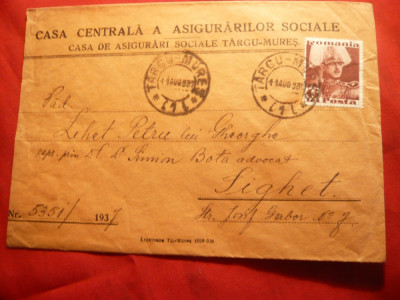 Plic Antet Casa Centrala a Asigurarilor Sociale Tg.Mures , circ. la Sighet 1937 foto