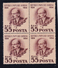 ROMANIA 1954 LP 359 - 30 ANI MOARTEA LUI LENIN BLOC DE 4 TIMBRE MNH foto