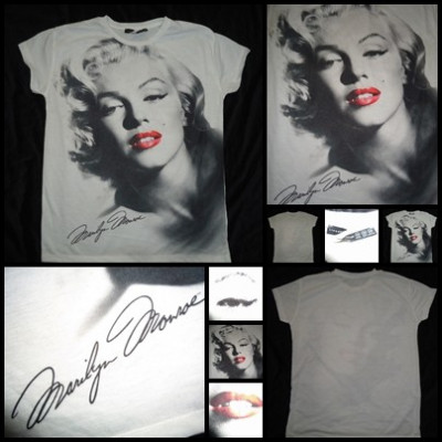 TRICOU ALB DAMA MANECA SCURTA IMAGINE MARILYN MONROE SUPRADIMENSIONATA foto