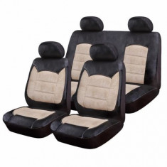 Huse Scaune Auto Vw Buggy Luxury Negru-Crem 9 Bucati foto