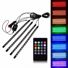 SET BANDA LED AUTO 12V RGB 5050 AMBIENTAL 18 SMD X 4 BRICHETA SENZOR MUZICAL foto