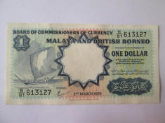 Rar! Malaya &amp;amp; British Borneo 1 Dollar 1959 foto