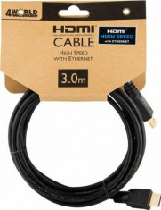 Cablu HDMI 4World High Speed cu Ethernet v1.4 3D HQ 3m Negru foto